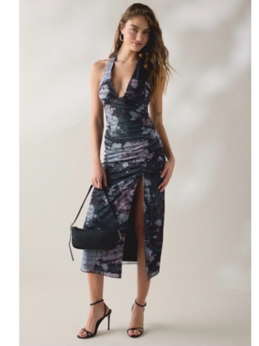 Urban Outfitters Navy and Gray Tie-Dye Halter Maxi Dress